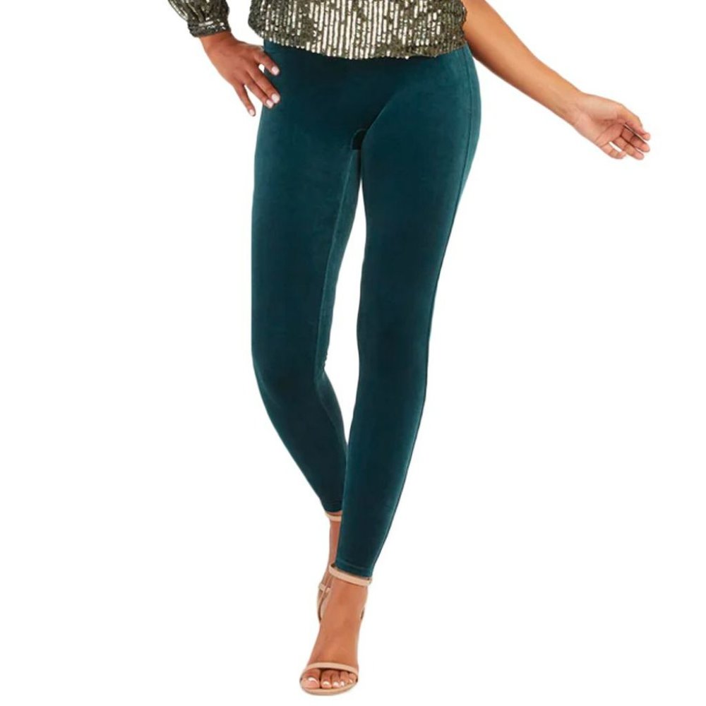 EUC Spanx Look at me now Dark Green Seamless Leggings size M